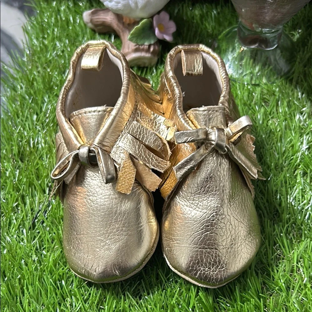 Old Navy Gold Moccasins with Decorative Bow